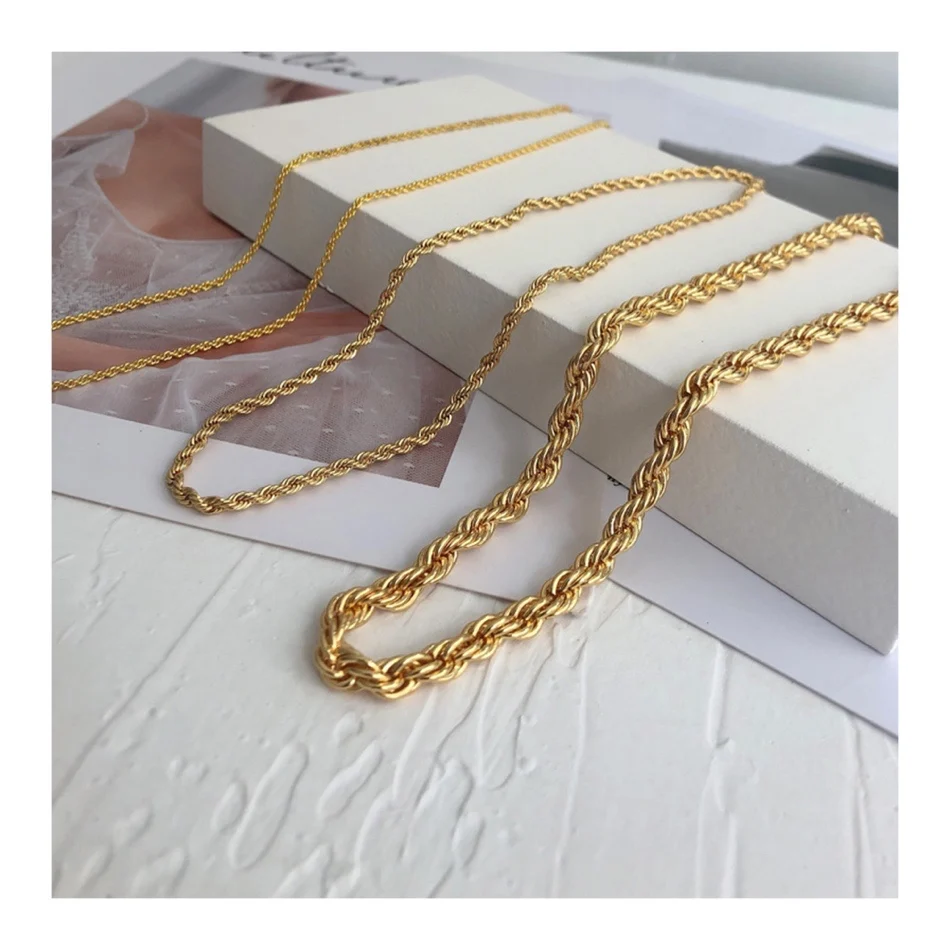 

Fashion Mens Jewelry 18K Gold Plated Chain Necklace Factory Custom Stainless Steel Italian Diamond Cut Rope Chain, Silver/gold/rose gold