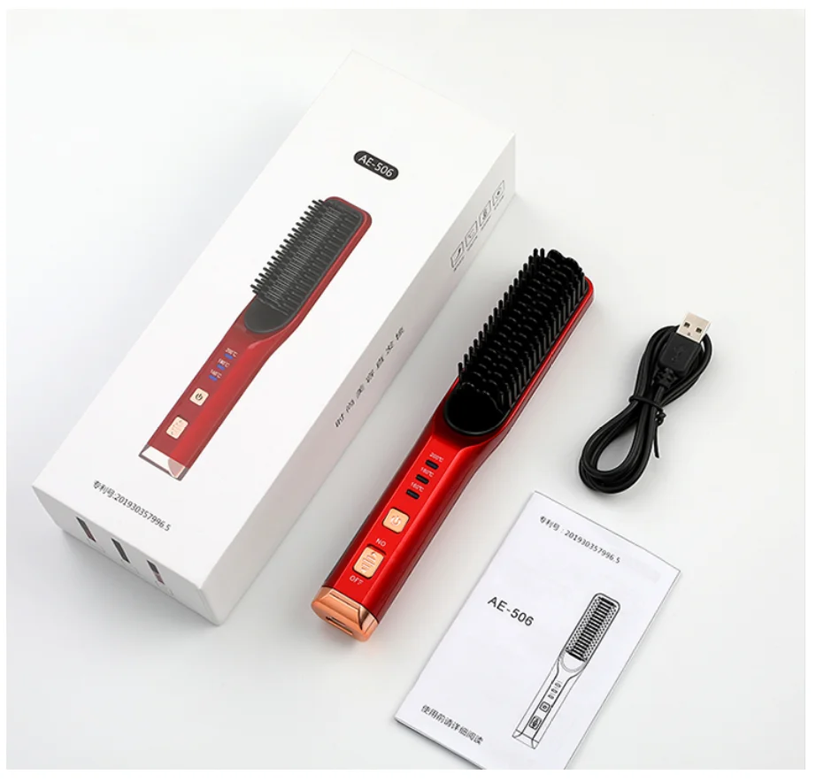 

Led Digital Hair Straightener Comb Usb Rechargeable Hair Straightening Brush Comb