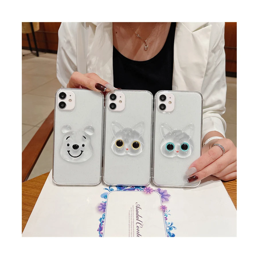 

Stock Lovely Girly 3d Cat Transparent Clear Epoxy Glue Drop 3d Cat Phone Case For Samsung S20, Multi colors