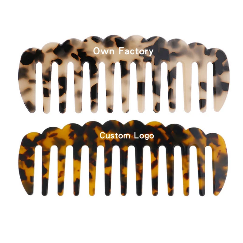 

4mm Creative wave anti static of acetic acid hair comb Simple leopard print in customized logo combs for women