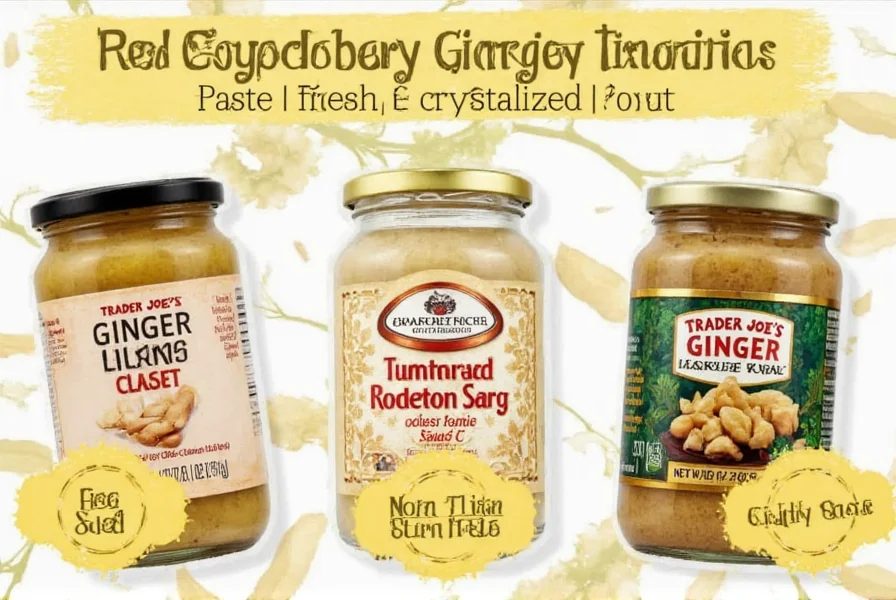 Fresh organic ginger root on Trader Joe's produce display with visible knobby texture and tan skin
