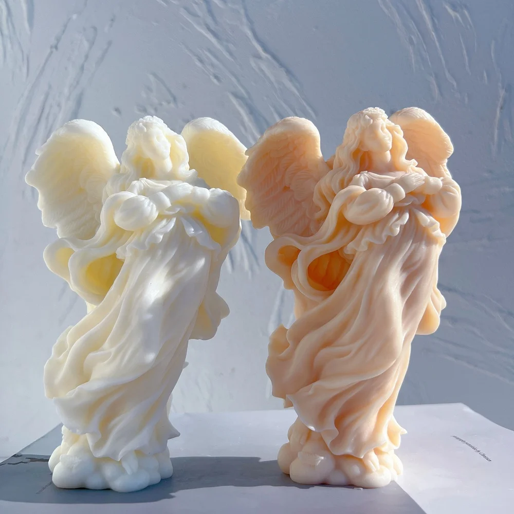Angel Figurine Silicone Mold Art Sculpture Soy Wax Candle Mould Praying Peace Angel Statue Gardening Crafts