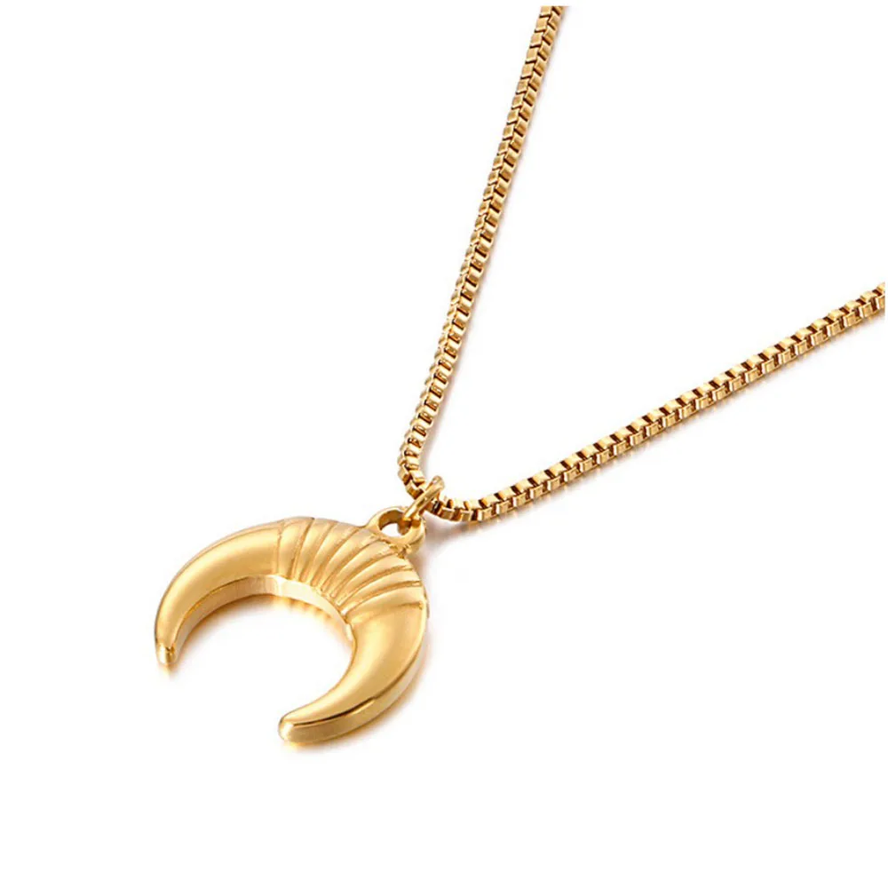 

Statement Gold Horn Stainless Steel Necklace, maxi Long Crescent Moon Necklace,Double Horn Necklace For Women Charm Jewelry