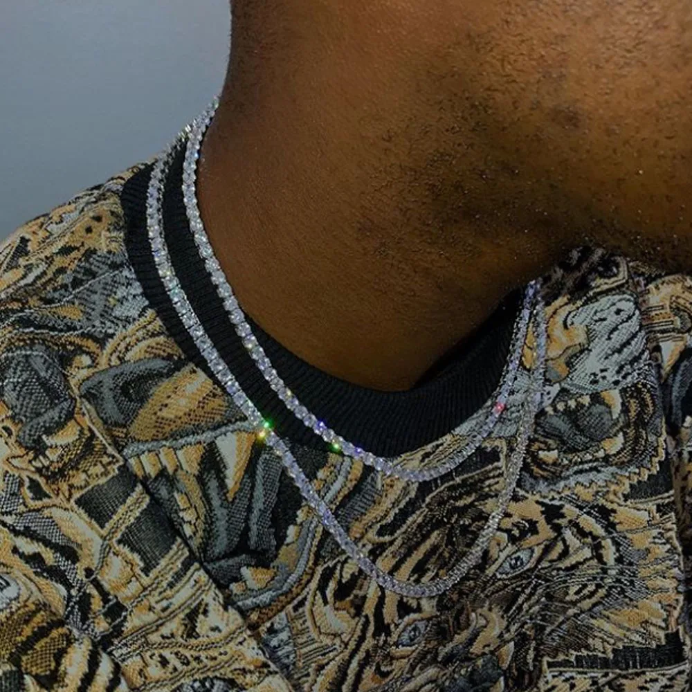 

Punk Hiphop Rhinestone Tennis Chain Necklace Men Women Iced Out Chain Link Necklace Mens Jewelry 14inches Tennis Chain, Gold , silver