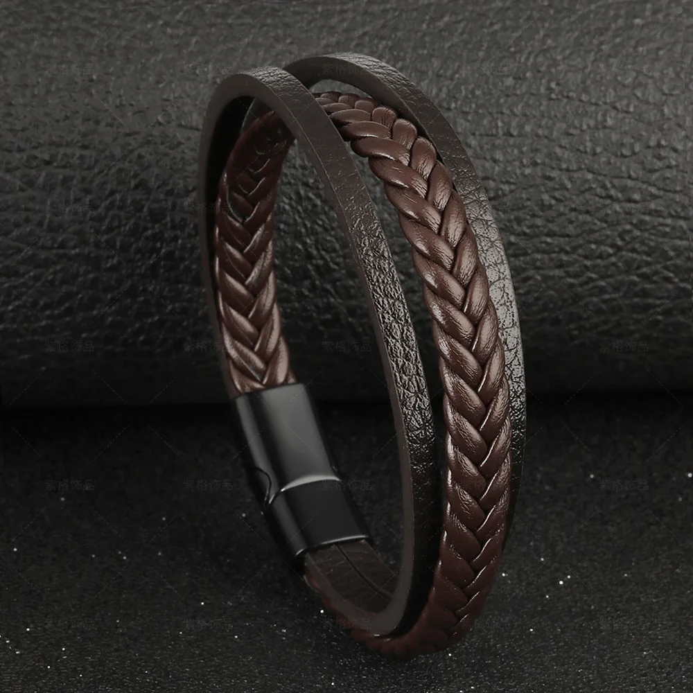 Hot Selling Cheap Leather Bracelet For Men Handmade Retro Leather Rope Bracelet With Magnetic Clasps Fashion Men Jewelry