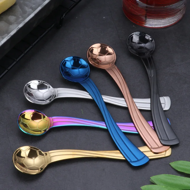 

2021 Hot selling creative football shape 304 stainless steel tableware baby spoon, As picture