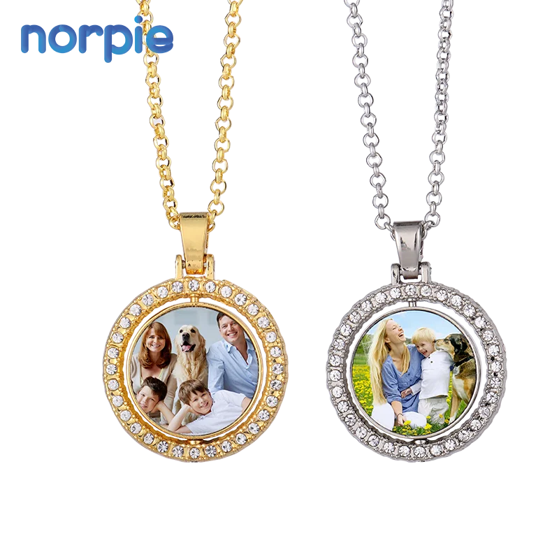 

Fashion Women Accessories Sublimation Blank Rotatable Round Pendant Necklace