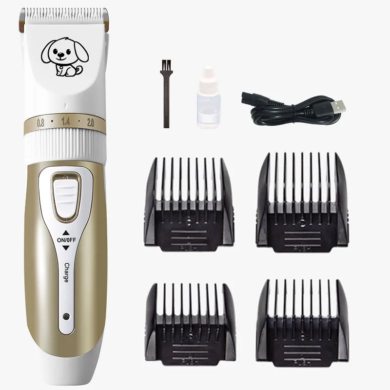 

Rechargeable Grooming Cat Dog Hair Trimmer Low-noise Pet Hair Clipper Remover Cutter Electrical Pets Hair Cut Machine, Golden, white