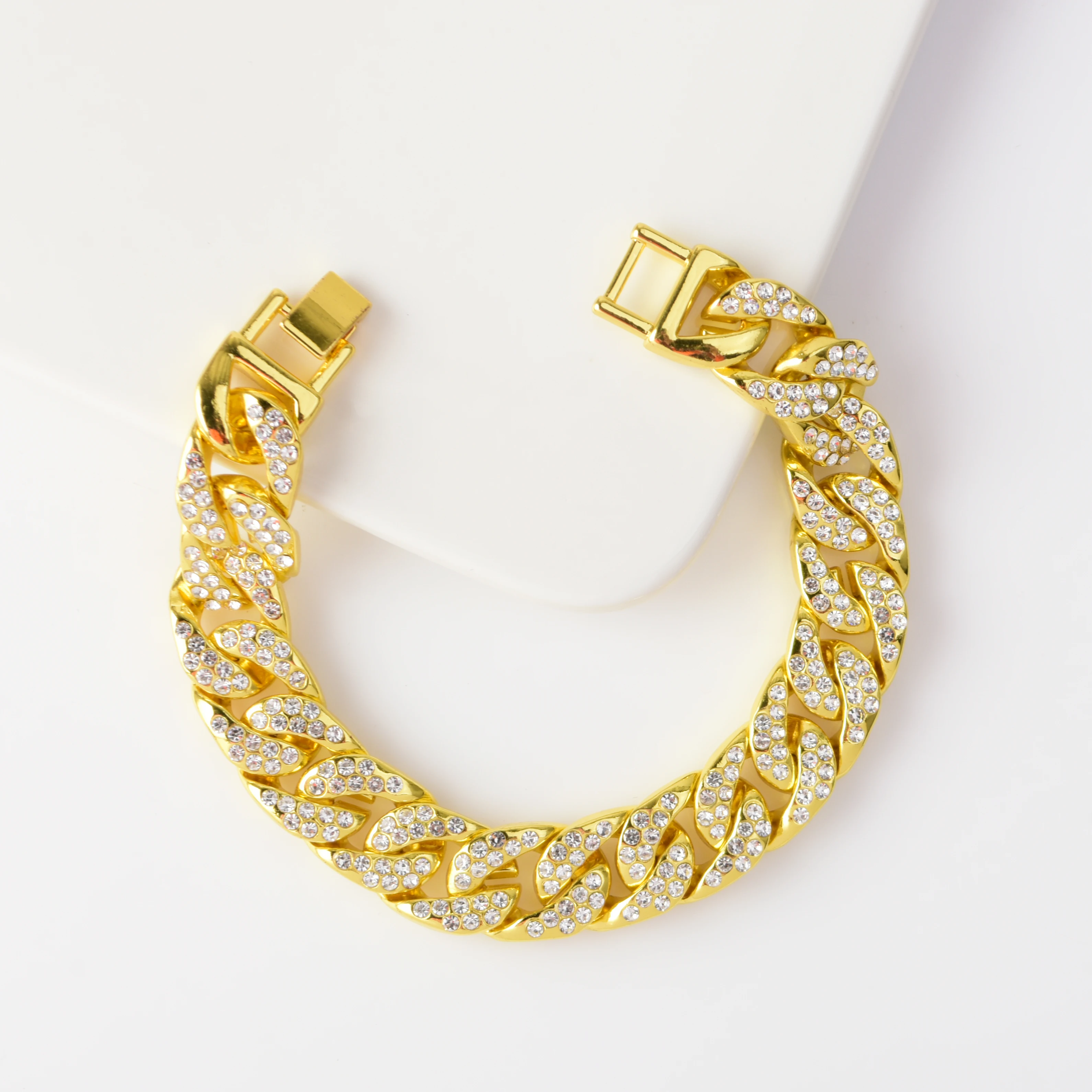 

Fashion Jewelry Gold Plated Alloy Bangles Wide Charm Zircon Cuban Link Chain Bracelets