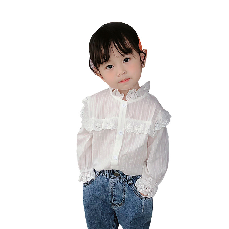 

Girls' stand collar shirt Korean edition 2021 spring collection new children's cotton white shirt treasure girl's blouse