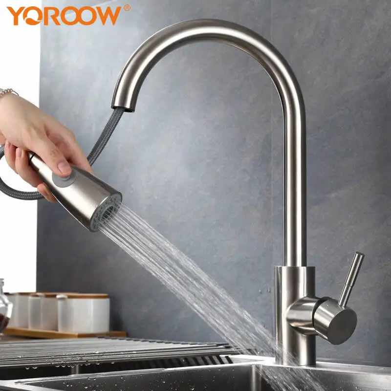 

Cheap Price 304 Stainless Steel Kitchen Sink Faucets with Pull Down Sprayer Single Handle Brushed Nickel Pull Out Kitchen Faucet