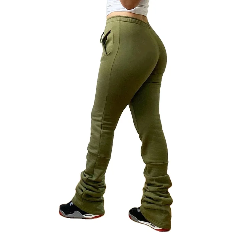 

Women stacked pants Plus Size Joggers For Women Girls' Yoga Pants Casual High Waist Elastic Cotton Grey Ribbed trousers