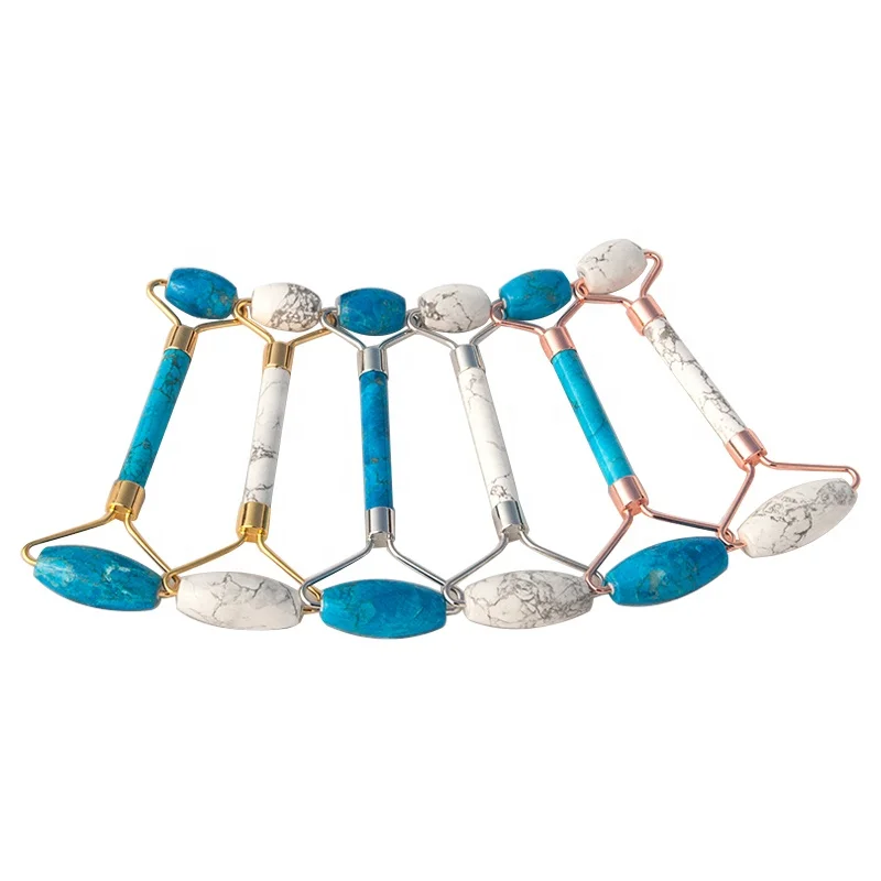 

Wholesale high quality low price custom private logo authentic white blue howlite face jade howlite roller, Blue white