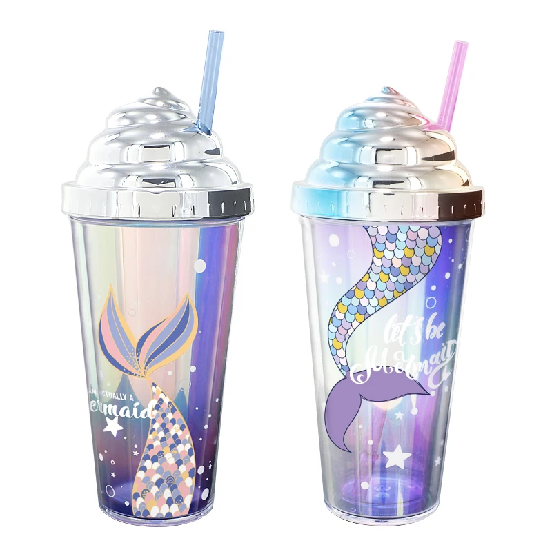 

Feiyou wholesale custom logo BPA free creative Mermaid electroplating plastic cup bottles drinkware plastic bottle with straw, As the picture show