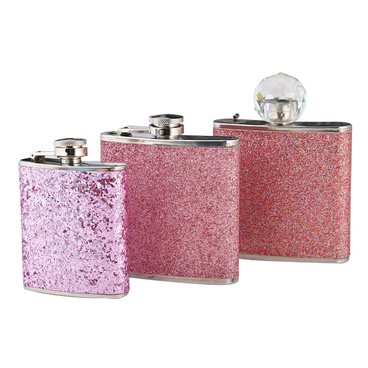 

Mikenda Outdoor portable Glitter paper covering Stainless steel camping whisky hip flask for men
