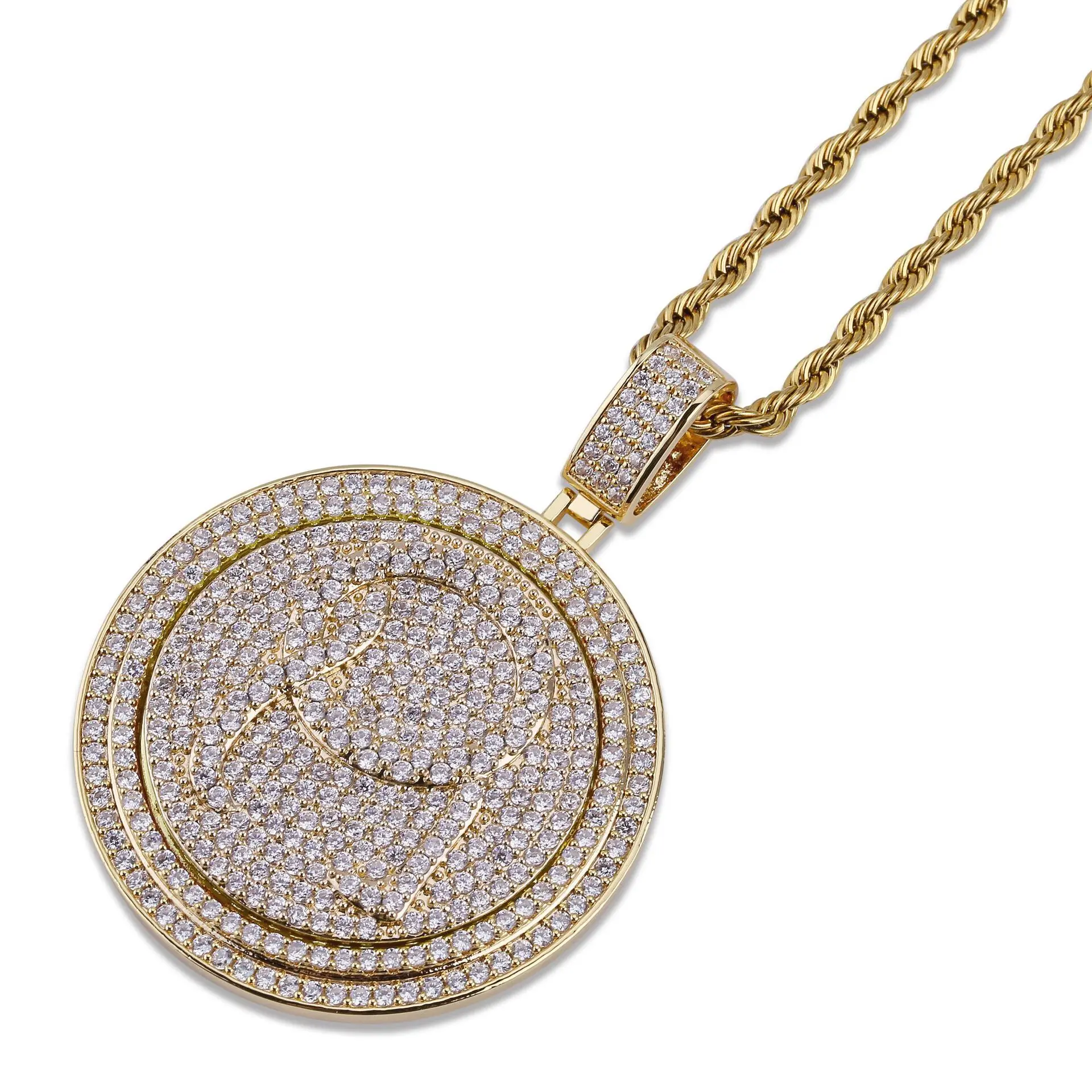 

Quantum pendant japanese technology full of Zircon Luxury Jewelry Glamour Pendant with a Rotating Double Disc