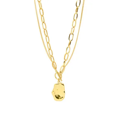 

Minimalist 2 Layered Coin Charm Necklace Stainless Steel Paperclip Chain Link Necklace
