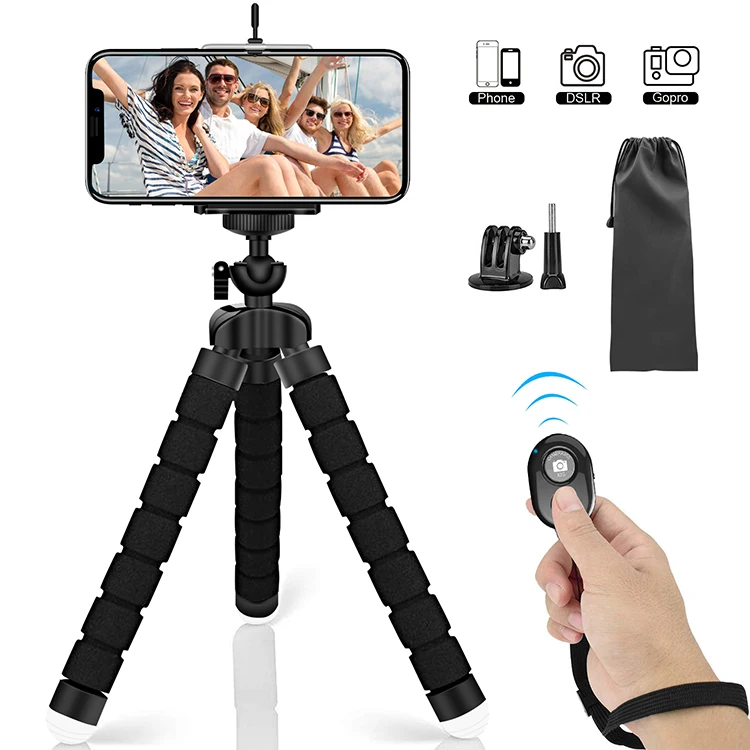 

Flexible Octopus Mobile Phone Tripod Stand With Wireless Remote Shutter For Smartphone Camera, Black/blue/red