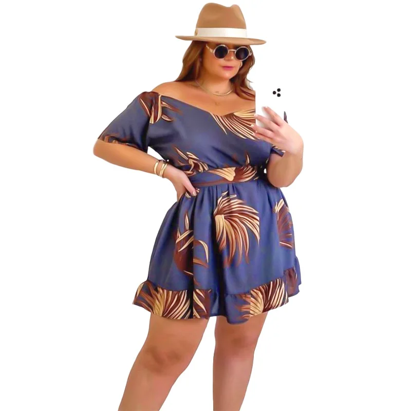 

Best Seller Women short Sleeve Off shoulder Tunic Dress Casual Loose Ruffle floral print Short women dresses, Dark gray