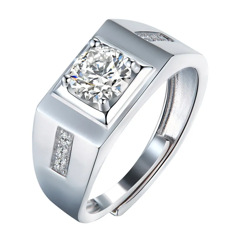 

KRKC Sterling Silver Jewelry lab gems S925 D color VVS Moissanite 1ct carat Diamond Ring Wedding Gold White Gold Men's Ring