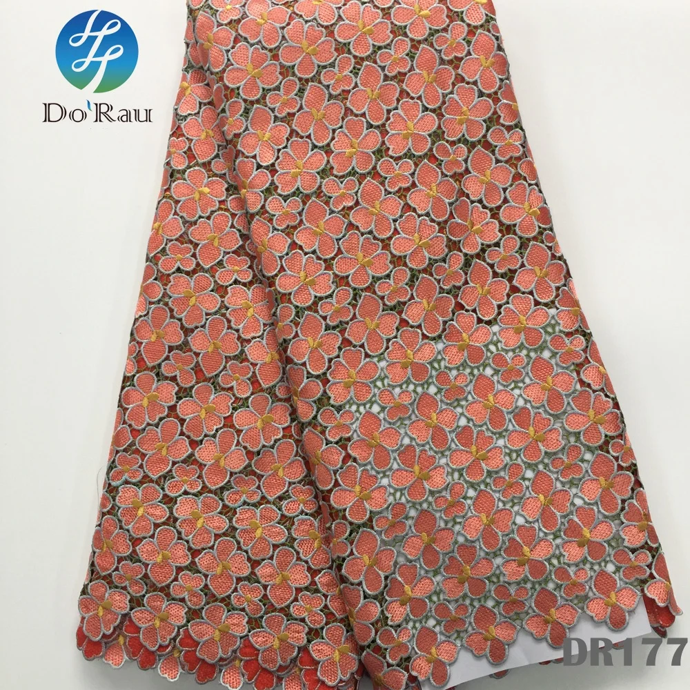 

African Orange Water soluable Lace Fabrics for Sale, Multi