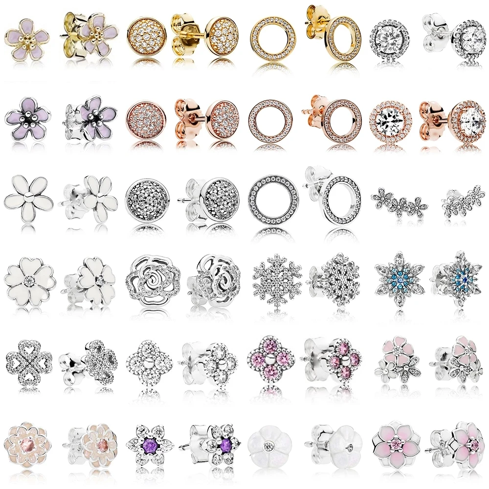 

2021 NEW 100% 925 Sterling Silver Earrings Flower type Hollow Ear Studs charm Beads Fit Original DIY Dangler Wholesale factory