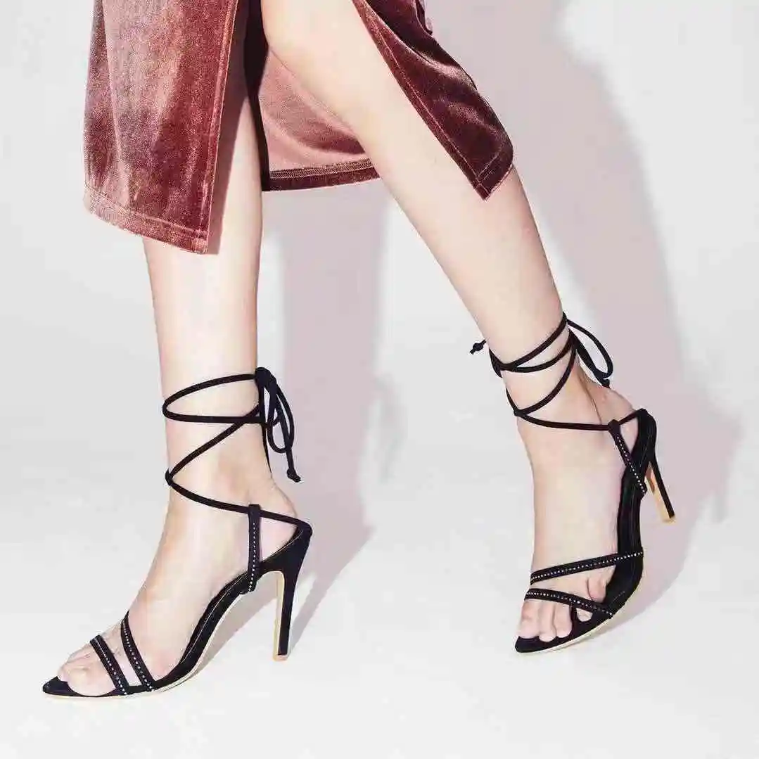 

Women's Shoes Rhinestone Thin Heel High Heels Pointed Toe Bandage Stilettos Sandals Womens Party Footwear, 4 colors as picture