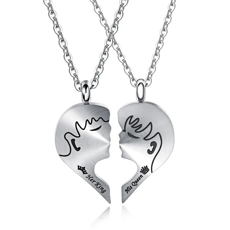 

Hot Selling Her King His Queen Titanium Steel Couple Necklace CD Pendant, Picture shows