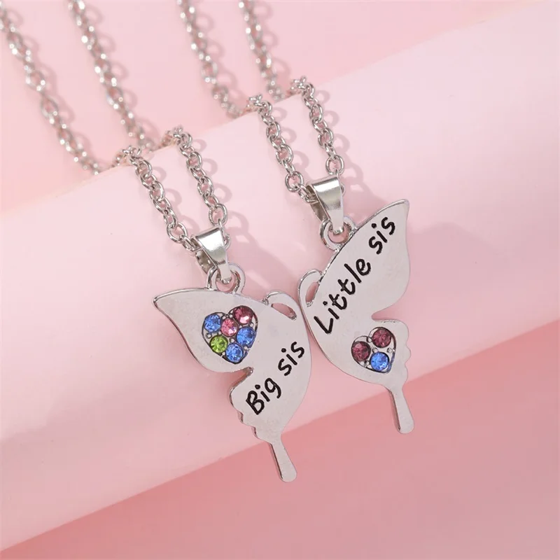 

New BEST SIS butterfly-shape love pendant exaggerated couple bestie friendship fine jewelry necklaces