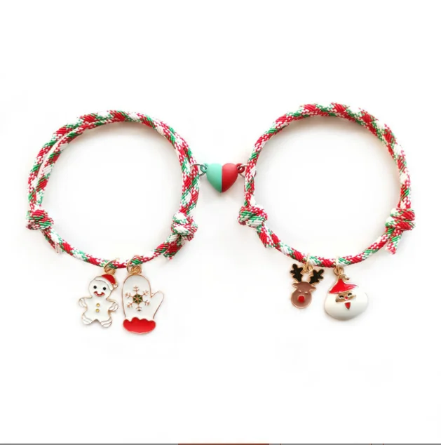 

New Year's Christmas Santa Claus heart magnet couple bracelet pair