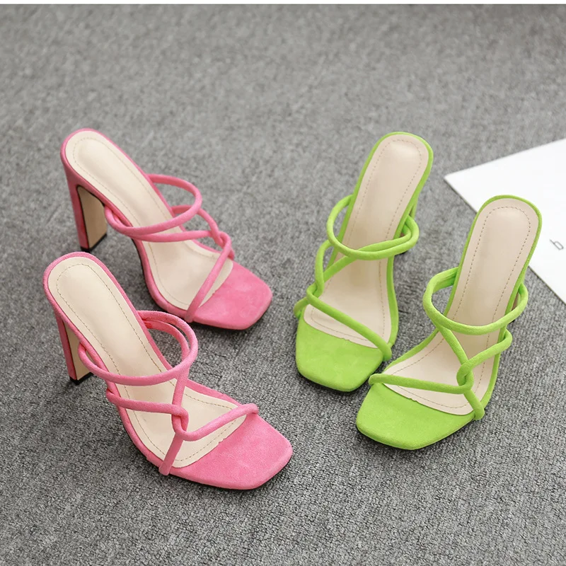 

2021 summer new thin belt combination hollow square heel fine heel sandals women's shoes high heel women's shoes, As pictures