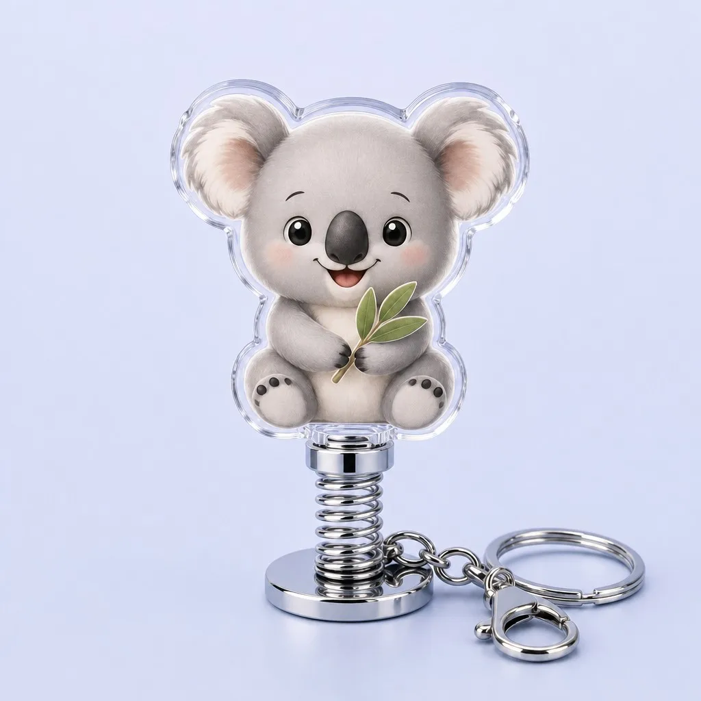 Baby Koala with Eucalyptus Spring Bobblehead Keychain