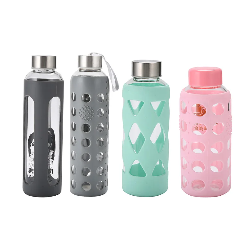 

MIKENDA Popular Promotional Gifts 500ml Heat Insulation Glass Water Bottle with Silicone Sleeve