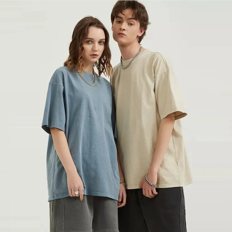 

Wholesale Retro Washed Short-sleeved T-shirt Men Loose Solid color Cotton T-shirt