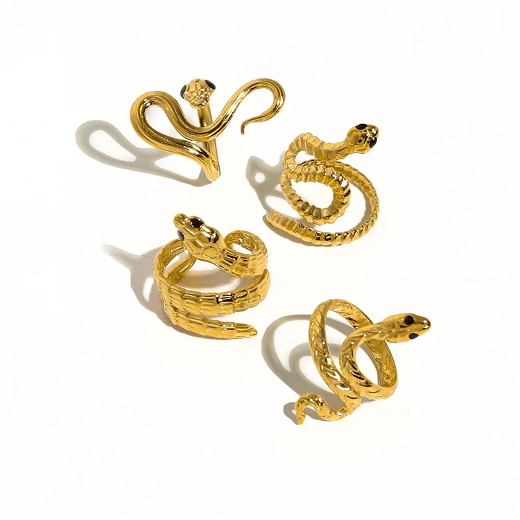 

Waterproof stainless steel fashion jewelry gold plated twist ring adjustable snake rings for women