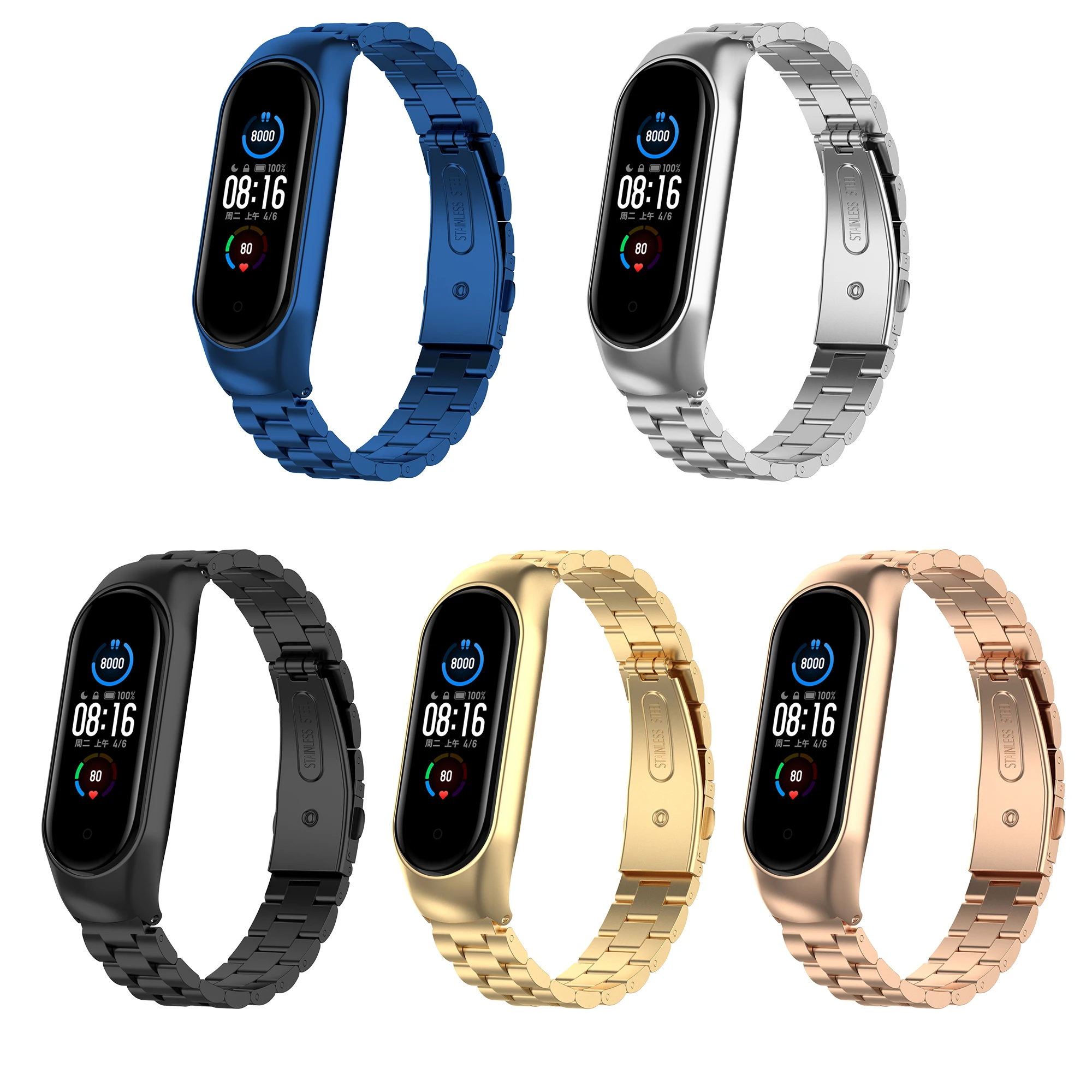 

Tschick for Xiaomi Mi Band 5 6 Strap Metal Wristbands Stainless Steel Bracelet for Mi band 5 6 Strap Correa Miband 5 Wrist Bands, Multi-color optional or customized