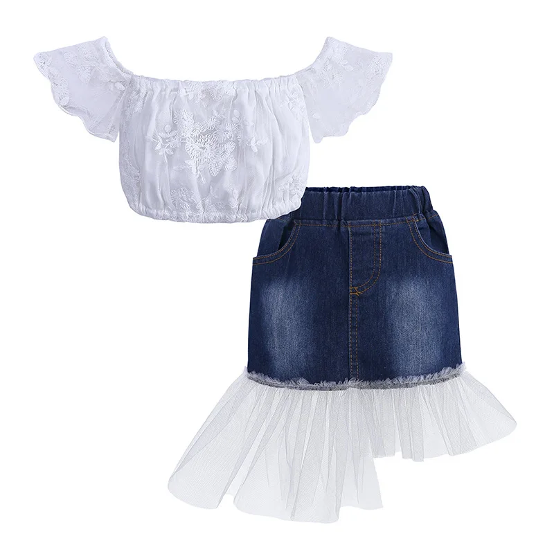 

Factory price latest fashion boutique wholesale summer two pieces outfits children kids clothes baby girl tops and skirt