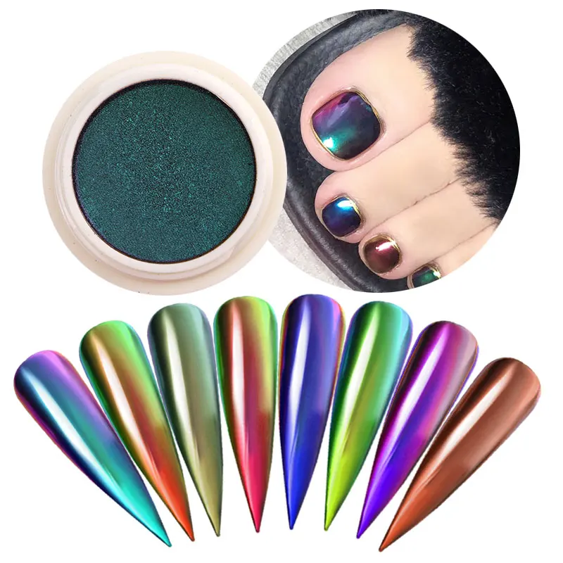 

1g/Box Chameleon Mirror Nail Glitter Powders Aurora Effect Nail Art Chrome Pigment Dust DIY UV Polish Laser Manicure Decorations, 17 colors as picture show
