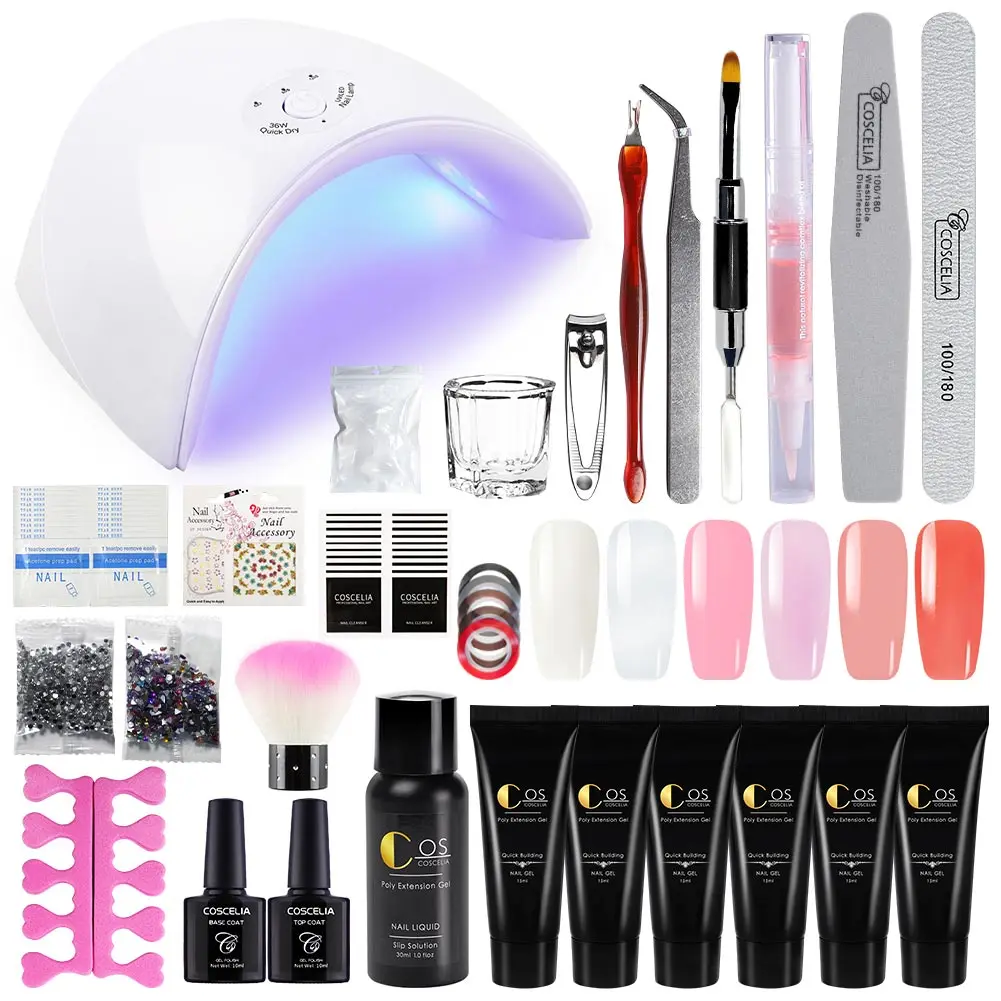 

COSCELIA Glitter Professional Private Label Poly Gel Nail Kit with Nail Lamp, 6colors