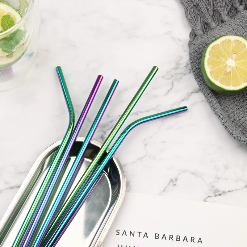 

Custom Metal Iridescent Pink Purple Rainbow Green Set Eco Reusable Straw, Silver, rose gold, gold, black, rainbow, blue, purple, etc.