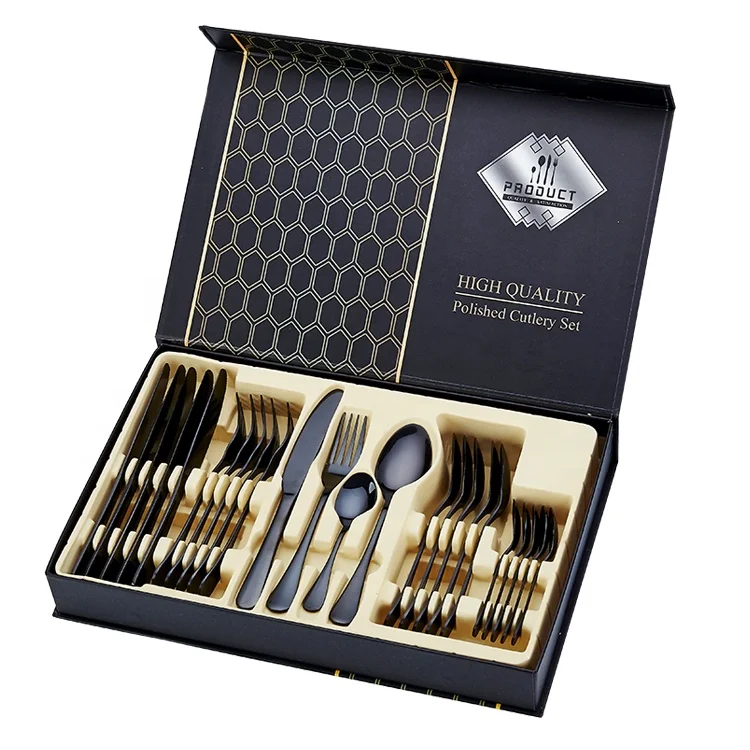 

24pcs Stainless Steel Flatware Tableware Gold Colored Cutlery Set in attractive Golden Gift box, Sivler/rose gold/gold /black/multi color