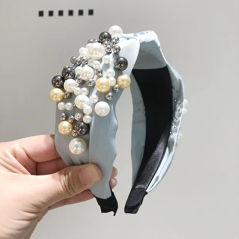 

JUHU 2020 new Pearl headband can be customized for women with a wide side wash headband for girls with pearl hair band, Colorful