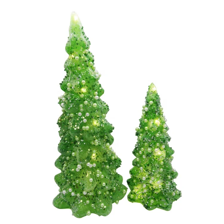 Christmas home decoration led light green color glass Christmas tree wholesale