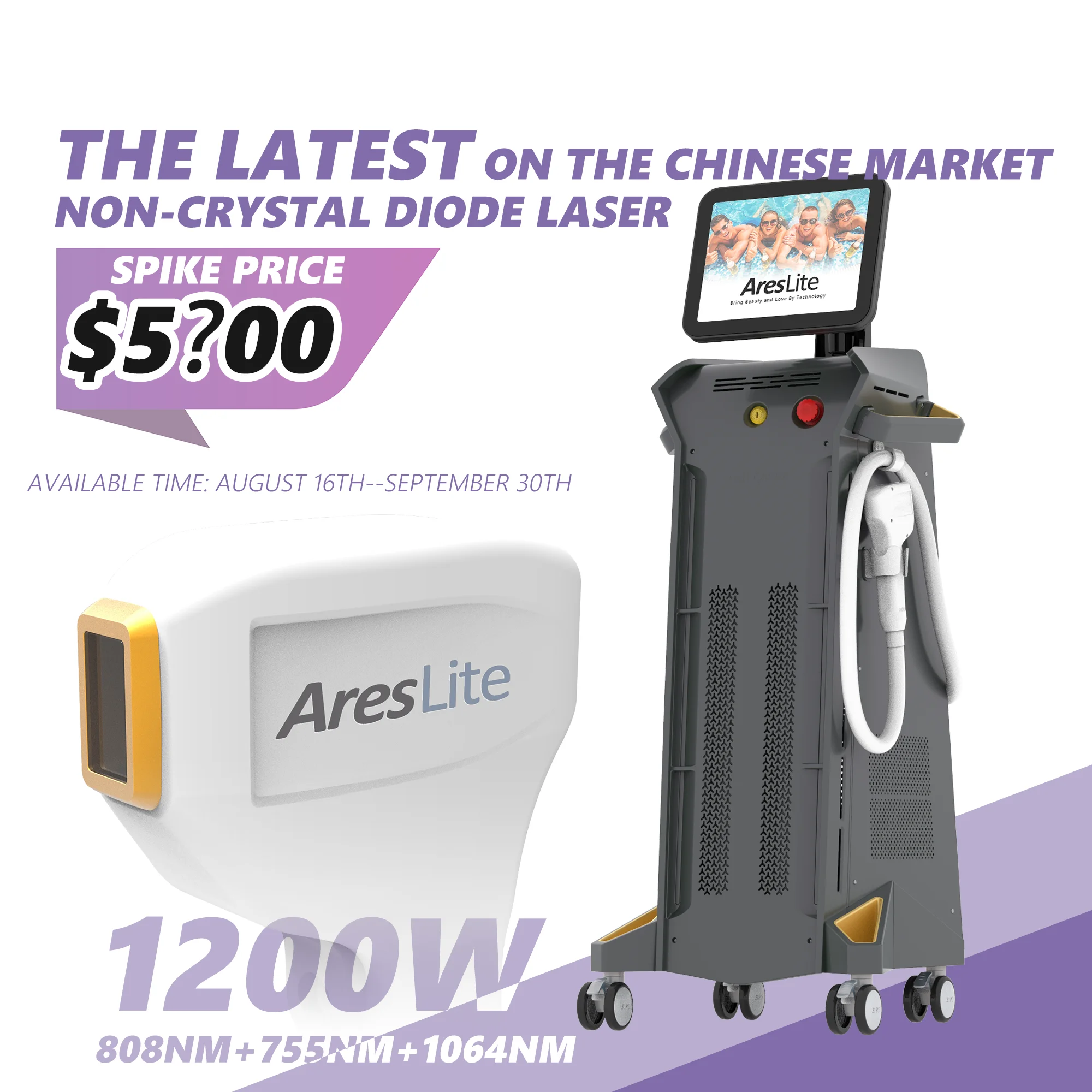 

High Power Hair Removal Diode Laser 3 Wave Laser Machine For Hair Removal