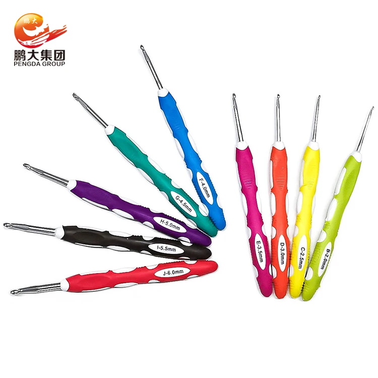 

9pcs double color handle silicone organizer metal yarn tools 6mm tulip crochet hook knit set with black bag