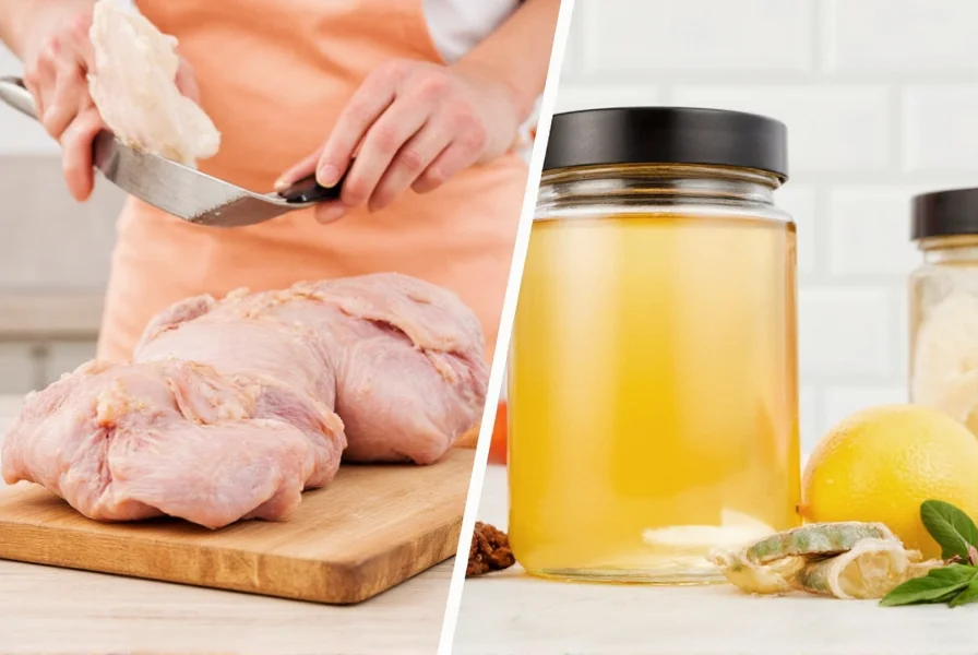 A colorful chart comparing chicken stock and broth side by side