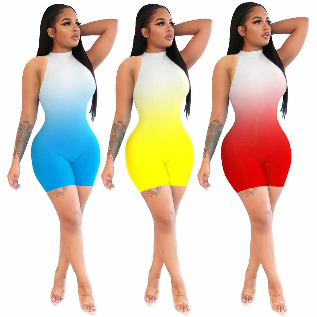 

Wholesale sleeveless jumpsuit gradient color slim slimming fitness shorts romper women, Picture