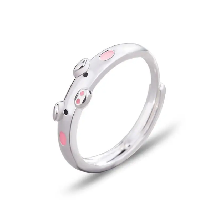 

Cute Pink Enamel Pig Rings Popular Lucky Piggy Animal Couple Opening Ring Women Man Jewelry Lover Gift Adjustable, Gold, silver