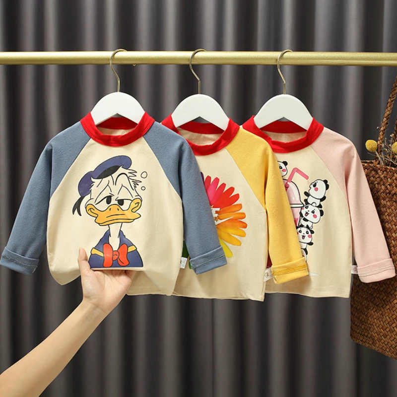

Girls 2021 New Long-sleeved T-shirt Stitching Cartoon Children's Wear Round Neck Pullover Baby Girl Top Bottoming Shirt