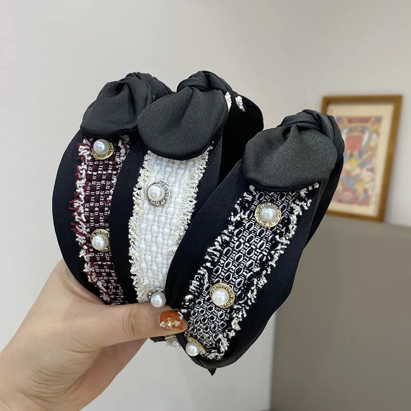 

JUHU New fabric bow hairpin classic pearl headband retro simple hair accessories wholesale for women, Colorful